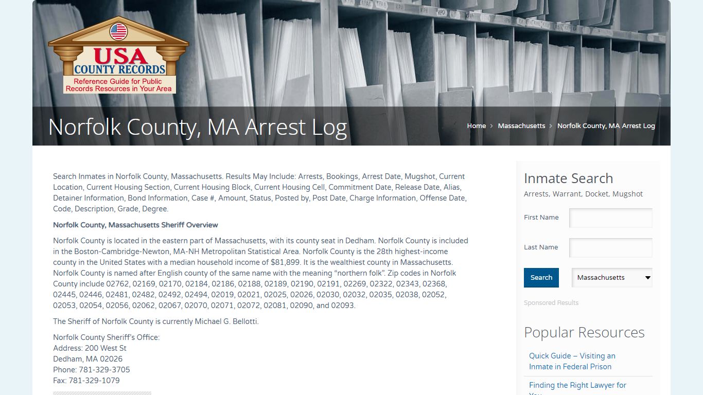 Norfolk County, MA Arrest Log | Name Search